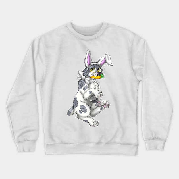 Bobtail BunnyCat: Grey Bicolor Tabby (White) Crewneck Sweatshirt by spyroid101